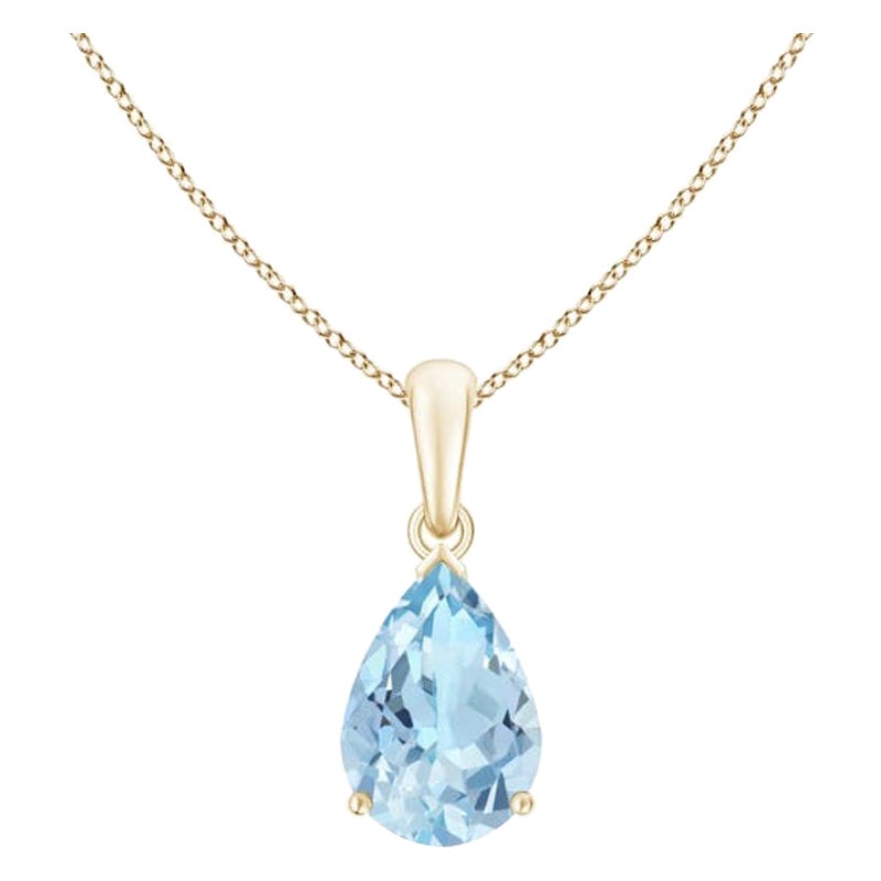 ANGARA Colgante solitario de aguamarina natural en forma de pera de 1,60 ct en oro amarillo de 14 quilates