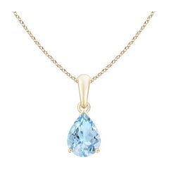 ANGARA Pendentif solitaire en or jaune 14 carats avec aigue-marine naturelle en forme de poire de 0,85 carat