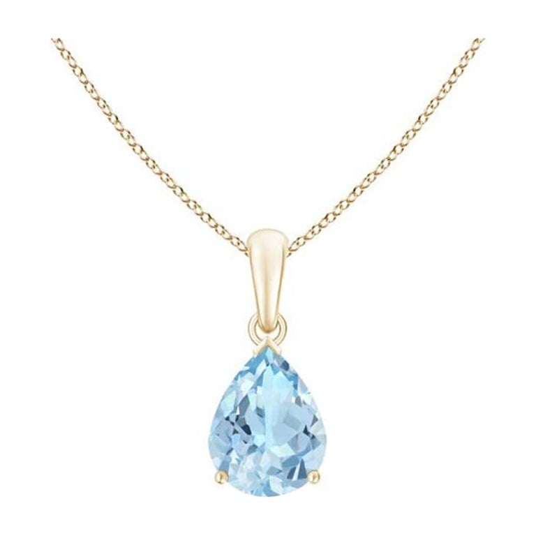 ANGARA Natural Pear-Shaped 1.25ct Aquamarine Solitaire Pendant in 14K YellowGold For Sale