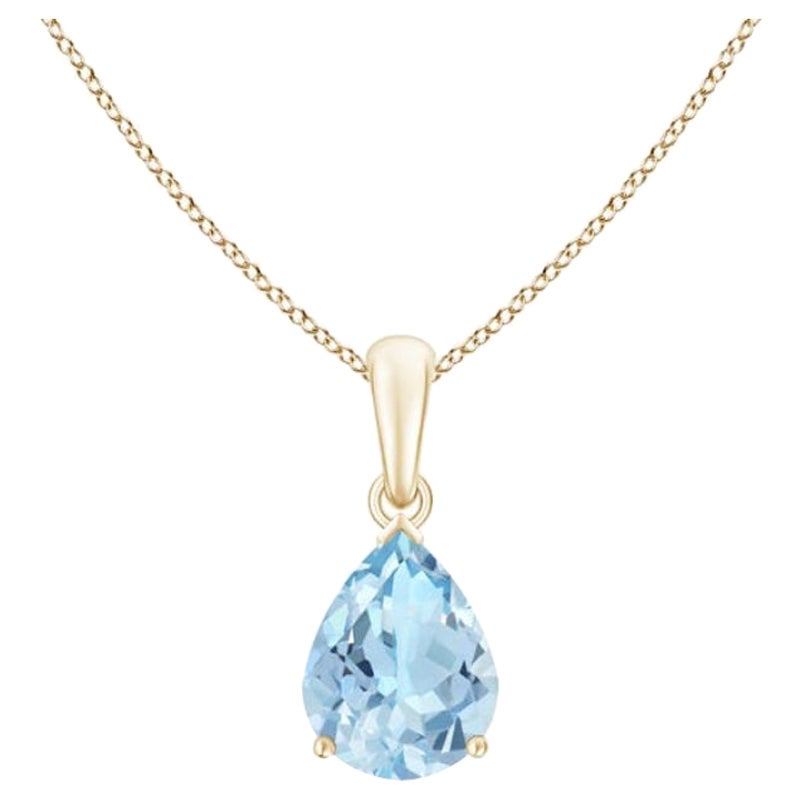 ANGARA Natural Pear-Shaped 1.25ct Aquamarine Solitaire Pendant in 14K YellowGold