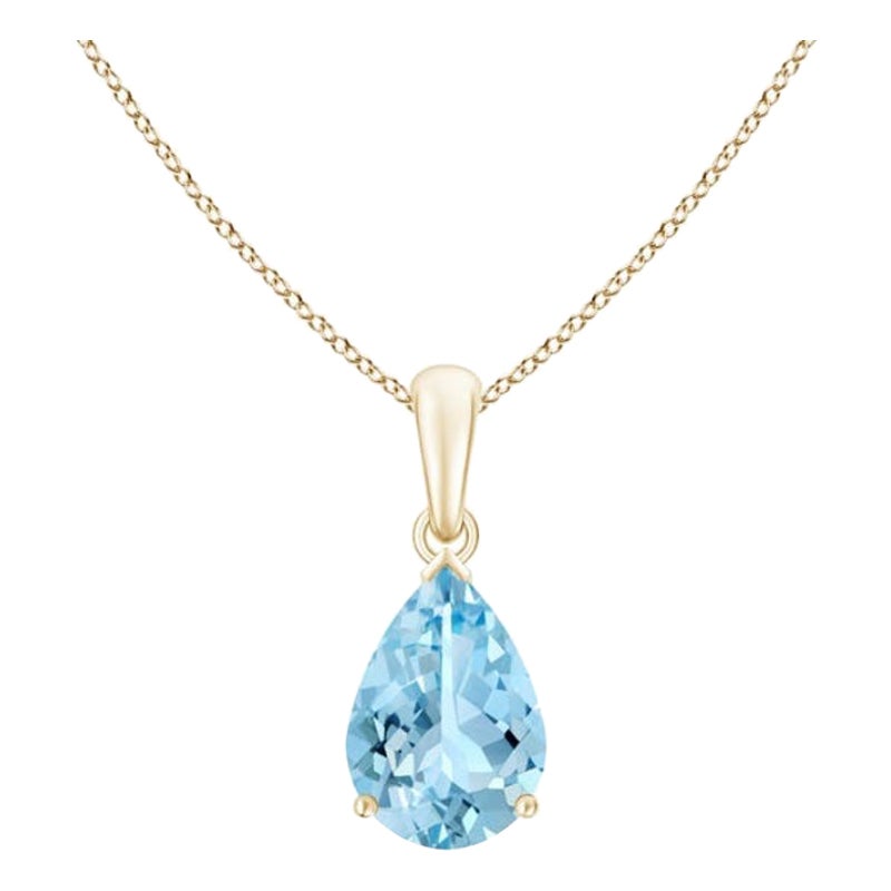ANGARA Colgante solitario de aguamarina natural en forma de pera de 1,60 ct en oro amarillo de 14 quilates