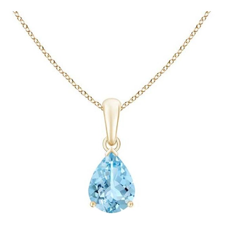 ANGARA Natural Pear-Shaped 085ct Aquamarine Solitaire Pendant in 14K YellowGold For Sale