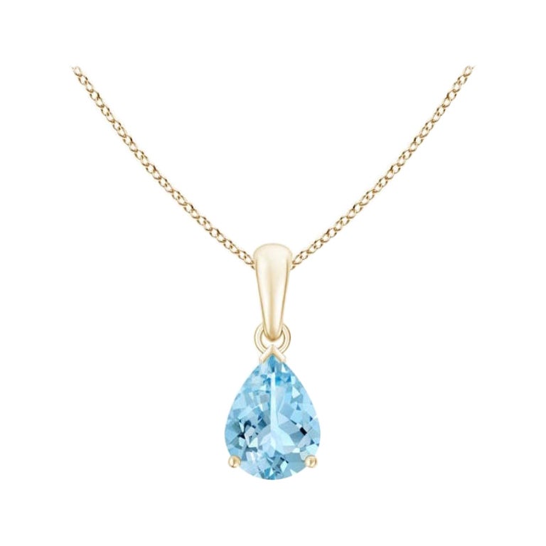 ANGARA Natural Pear-Shaped 085ct Aquamarine Solitaire Pendant in 14K YellowGold For Sale