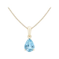 ANGARA Natural Pear-Shaped 085ct Aquamarine Solitaire Pendant in 14K YellowGold