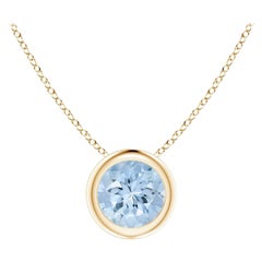 ANGARA Colgante Solitario de Aguamarina Redonda Natural de 0,40ct en Oro Amarillo de 14K