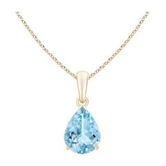 Natural Pear-Shaped 1.25ct Aquamarine Solitaire Pendant in 14K Yellow Gold 9x7mm