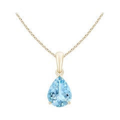 Natural Pear-Shaped 1.25ct Aquamarine Solitaire Pendant in 14K Yellow Gold 9x7mm