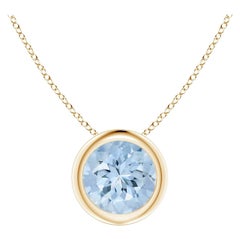 ANGARA Natural Round 0.72ct Aquamarine Solitaire Pendant in 14K Yellow Gold