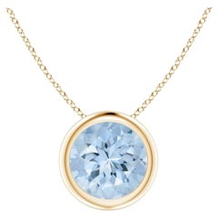 ANGARA Colgante Solitario de Aguamarina Redonda Natural de 1,12ct en Oro Amarillo de 14K