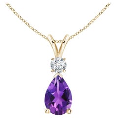 ANGARA Natural 2.60ct Amethyst Teardrop Pendant with Diamond in 14K Yellow Gold