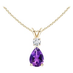 ANGARA Colgante de lágrima de amatista natural de 0,60 ct con diamante en oro amarillo de 14 quilates