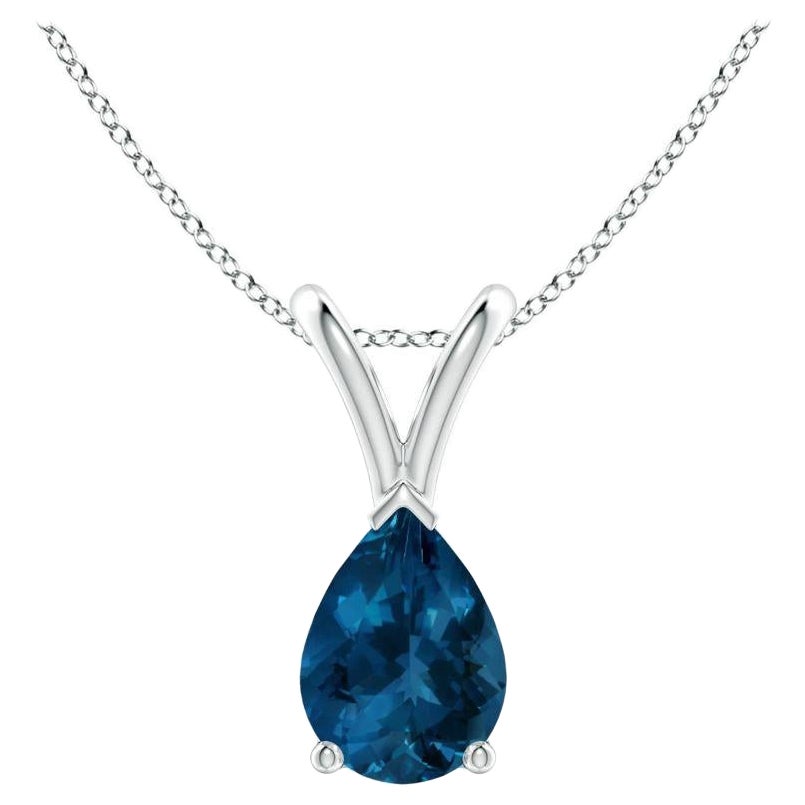 ANGARA Natural Pear-Shaped 0.80ct London Blue Topaz Pendant in Platinum