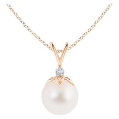 Freshwater Cultured Pearl V-Bale Pendant with Diamond in 14K Rose Gold