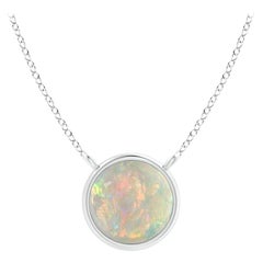ANGARA Natural Bezel-Set Round 0.33ct Opal Solitaire Necklace in 14K White Gold