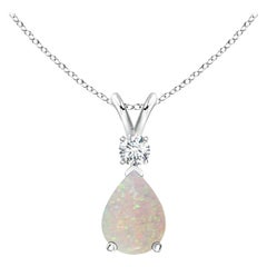 ANGARA Ciondolo a goccia di opale naturale da 0.70ct con diamante in platino