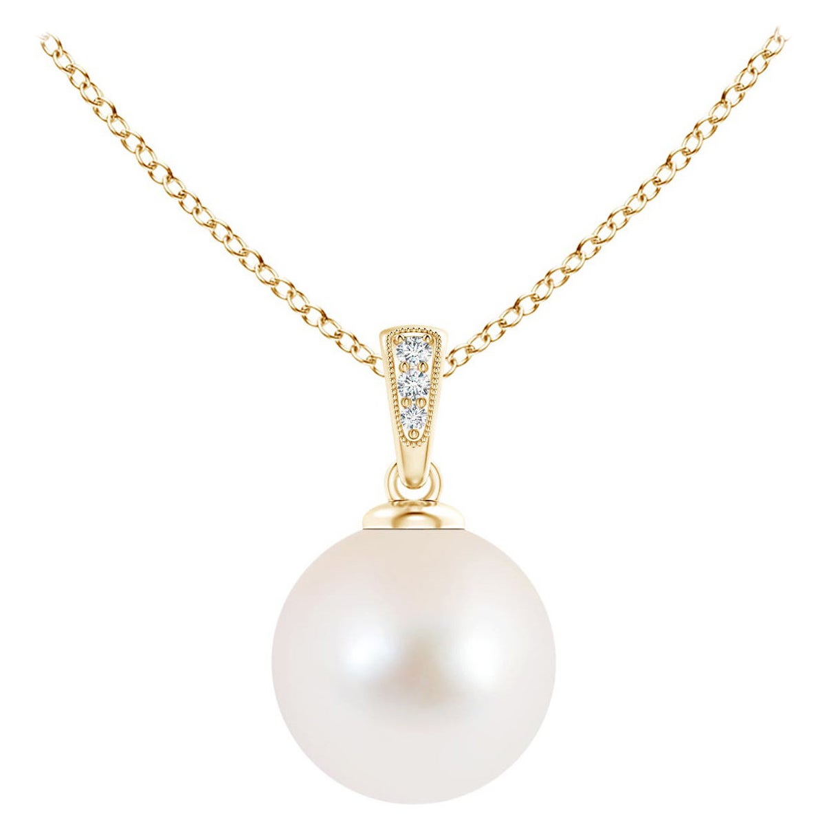 Colgante solitario de perla cultivada de agua dulce con diamantes en oro amarillo de 14 quilates