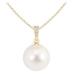 Solitaire Freshwater Cultured Pearl Pendant with Diamonds in 14K Yellow Gold