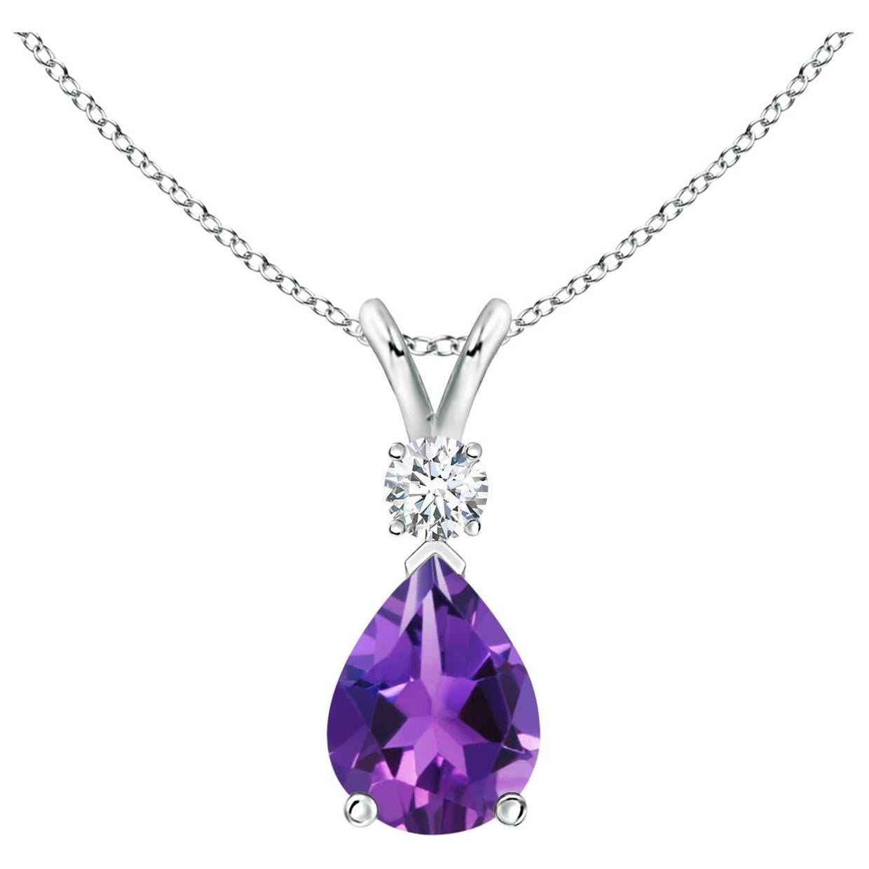 ANGARA Natural 1ct Amethyst Teardrop Pendant with Diamond in 14K White Gold  For Sale