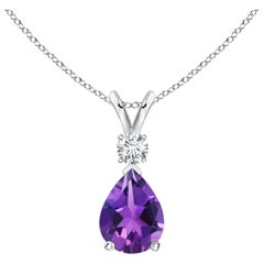 ANGARA Natural 1ct Amethyst Teardrop Pendant with Diamond in 14K White Gold 