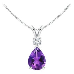 ANGARA Colgante de lágrima de amatista natural de 1 ct con diamante en oro blanco de 14 quilates