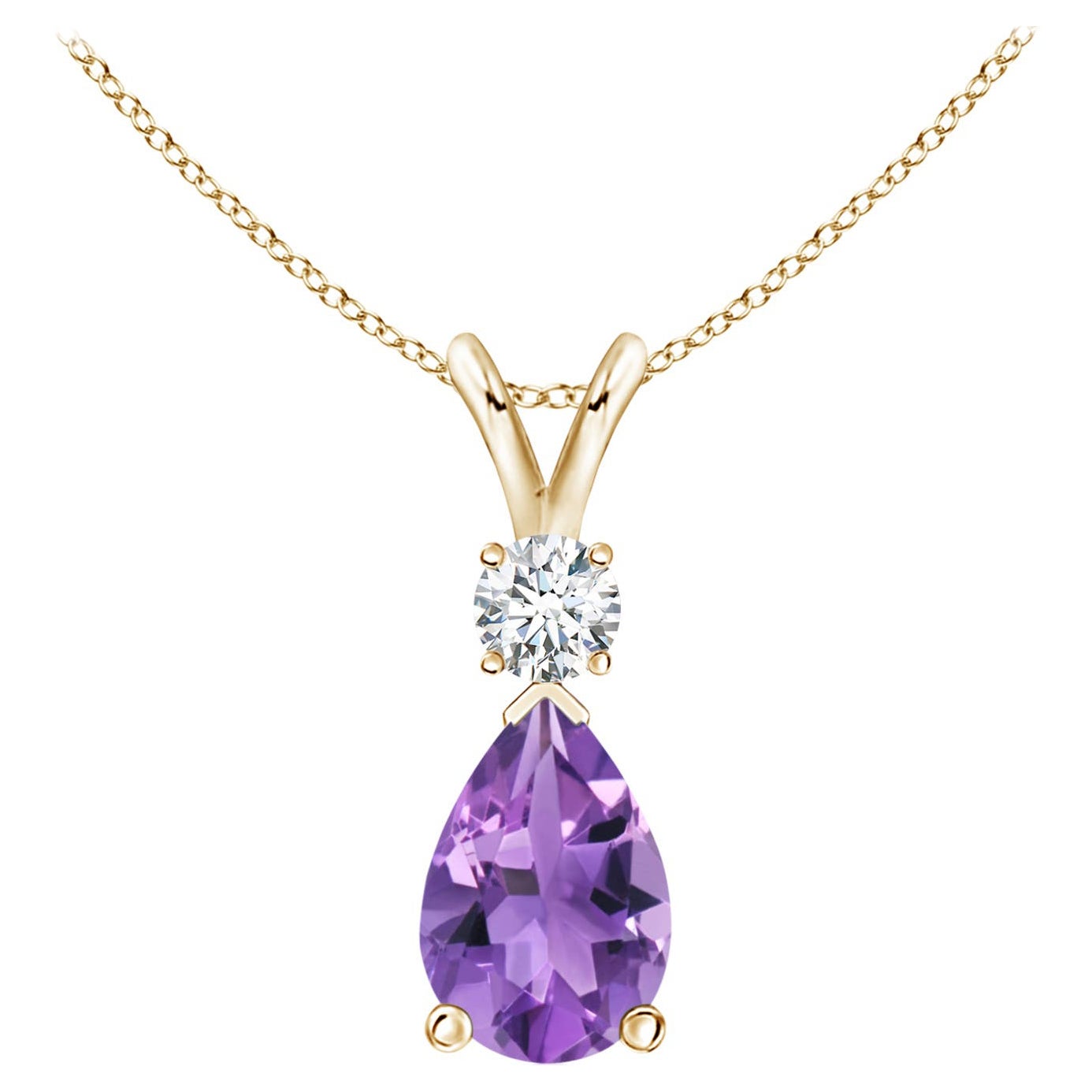 ANGARA Natural 1.60ct Amethyst Teardrop Pendant with Diamond in 14K Yellow Gold For Sale