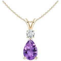 ANGARA Natural 2.60ct Amethyst Teardrop Pendant with Diamond in 14K Yellow Gold