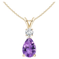 ANGARA Natural 2.60ct Amethyst Teardrop Pendant with Diamond in 14K Yellow Gold