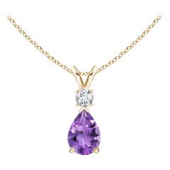 ANGARA Natural 0.60ct Amethyst Teardrop Pendant with Diamond in 14K Yellow Gold