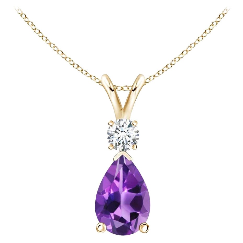 ANGARA Natural 1.60ct Amethyst Teardrop Pendant with Diamond in 14K Yellow Gold