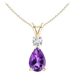 ANGARA Natural 1.60ct Amethyst Teardrop Pendant with Diamond in 14K Yellow Gold