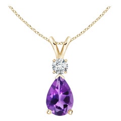 ANGARA Natural 2.60ct Amethyst Teardrop Pendant with Diamond in 14K Yellow Gold