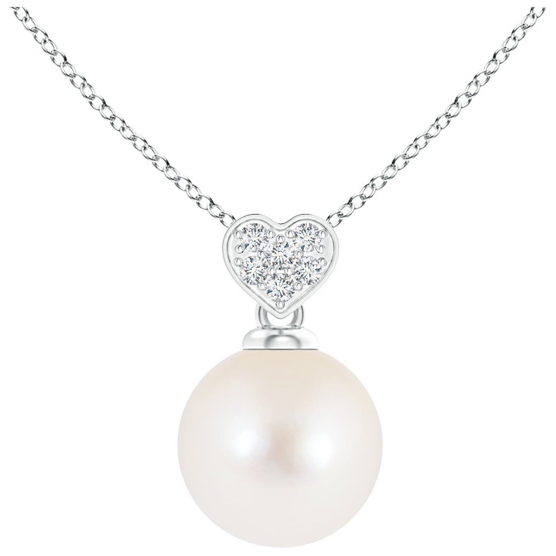 Pendentif perles de culture d'eau douce avec balle en forme de cœur en or blanc 14 carats en vente