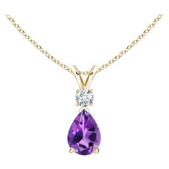 Pendentif en forme de goutte d'eau en améthyste naturelle avec diamants en or jaune 14 carats (7x5 mm)