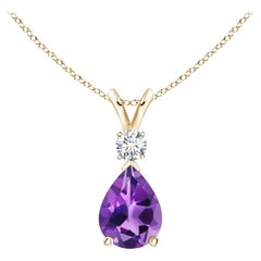 ANGARA Colgante de lágrima de amatista natural de 1 ct con diamante en oro amarillo de 14 quilates