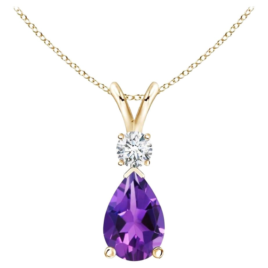 ANGARA Natural 1.60ct Amethyst Teardrop Pendant with Diamond in 14K Yellow Gold