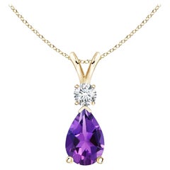 ANGARA Natural 1.60ct Amethyst Teardrop Pendant with Diamond in 14K Yellow Gold