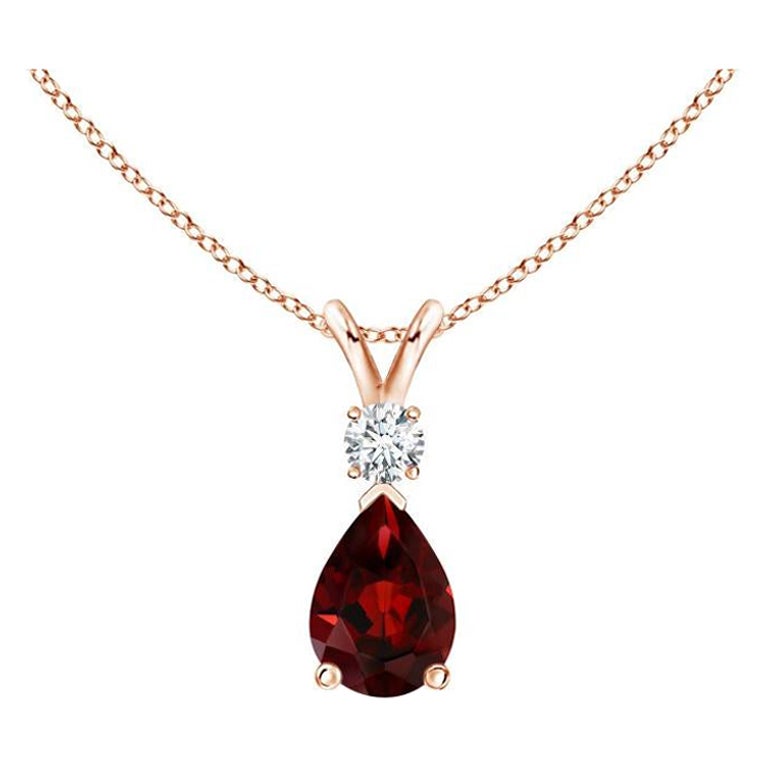 ANGARA Natural 0.85ct Garnet Teardrop Pendant with Diamond in 14K Rose Gold For Sale