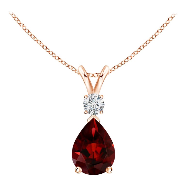 ANGARA Natural 1.30ct Garnet Teardrop Pendant with Diamond in 14K Rose Gold For Sale