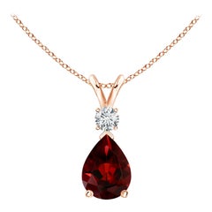 ANGARA Natural 1.30ct Garnet Teardrop Pendant with Diamond in 14K Rose Gold