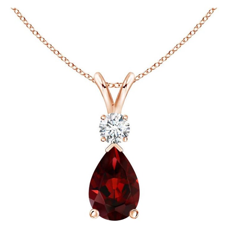 ANGARA Natural 1.80ct Garnet Teardrop Pendant with Diamond in 14K Rose Gold For Sale
