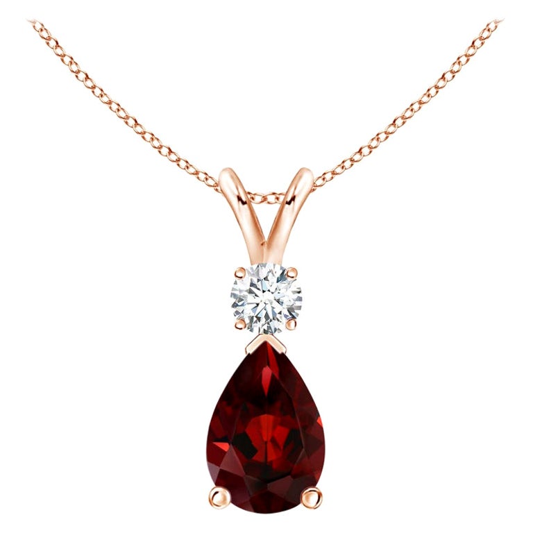 ANGARA Natural 1.80ct Garnet Teardrop Pendant with Diamond in 14K Rose Gold