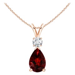 ANGARA Natural 1.80ct Garnet Teardrop Pendant with Diamond in 14K Rose Gold