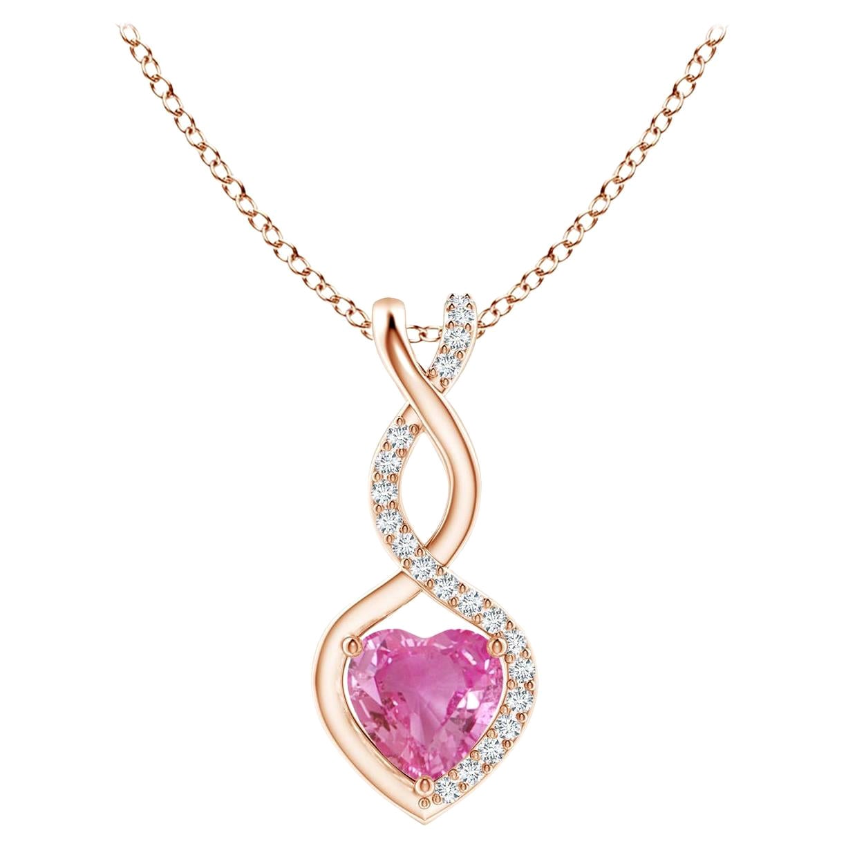 Colgante Corazón Infinito Zafiro Rosa Natural 0,55ct Diamantes en Oro Rosa de 14K