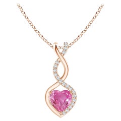 Colgante Corazón Infinito Zafiro Rosa Natural 0,55ct Diamantes en Oro Rosa de 14K