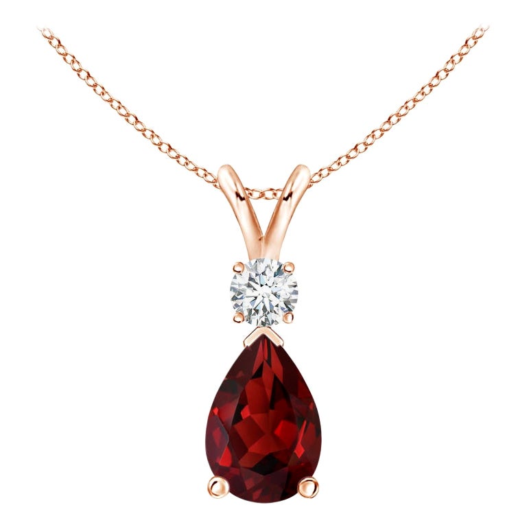 ANGARA Ciondolo a goccia con granato naturale da 2,10 carati e diamante in oro rosa 14K