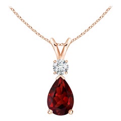ANGARA Natural 2.10ct Garnet Teardrop Pendant with Diamond in 14K Rose Gold