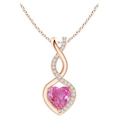 Natural 0.80ct Pink Sapphire Infinity Heart Pendant Diamonds in 14K Rose Gold