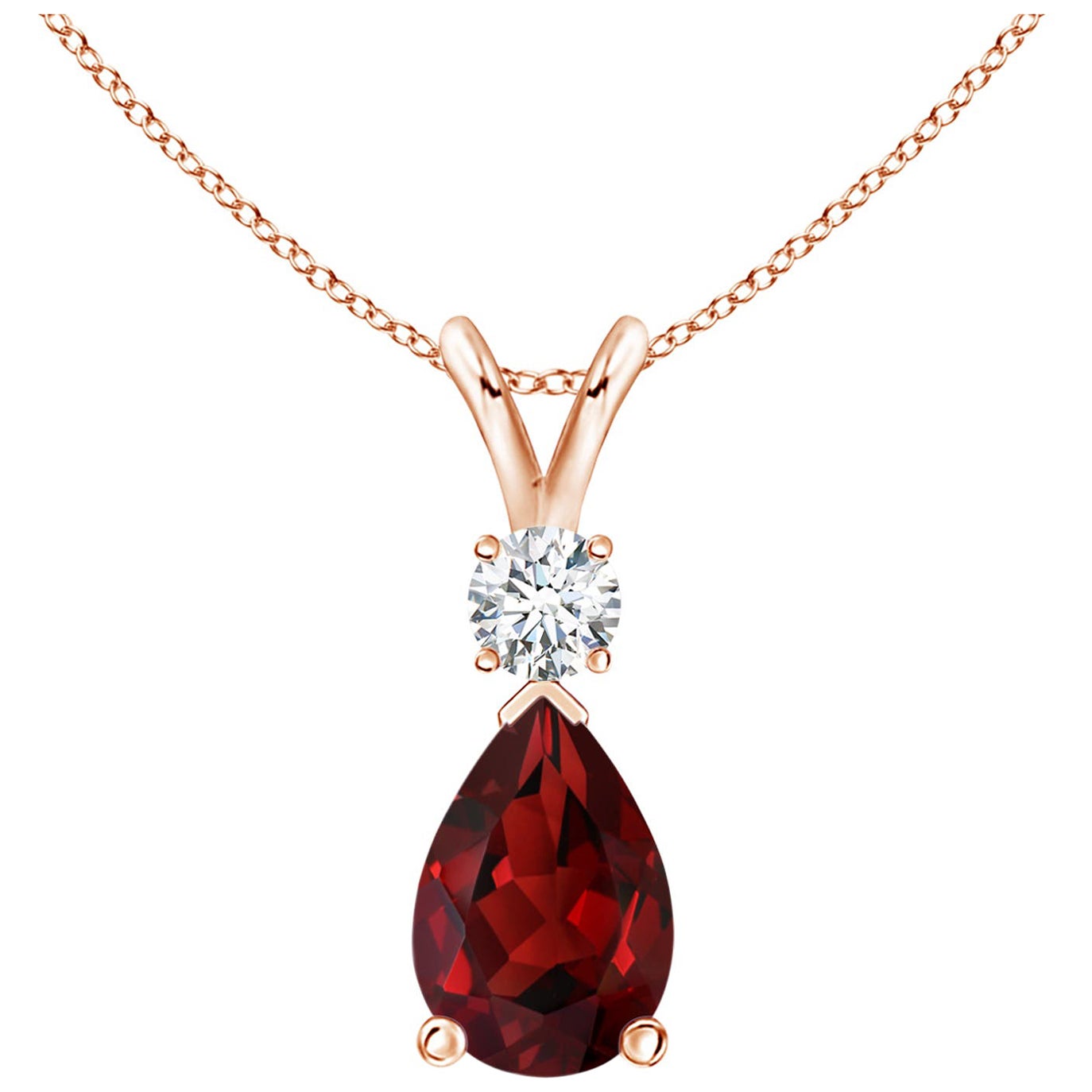 ANGARA Natural 3.50ct Garnet Teardrop Pendant with Diamond in 14K Rose Gold For Sale