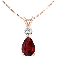 ANGARA Natural 3.50ct Garnet Teardrop Pendant with Diamond in 14K Rose Gold