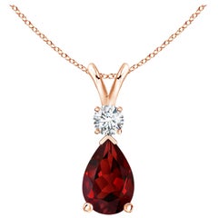 ANGARA Natural 3.50ct Garnet Teardrop Pendant with Diamond in 14K Rose Gold